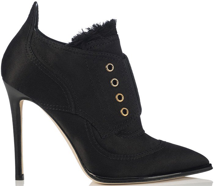 Jimmy Choo Mitsu Black Frayed Satin Mix and Elastic Ankle Booties