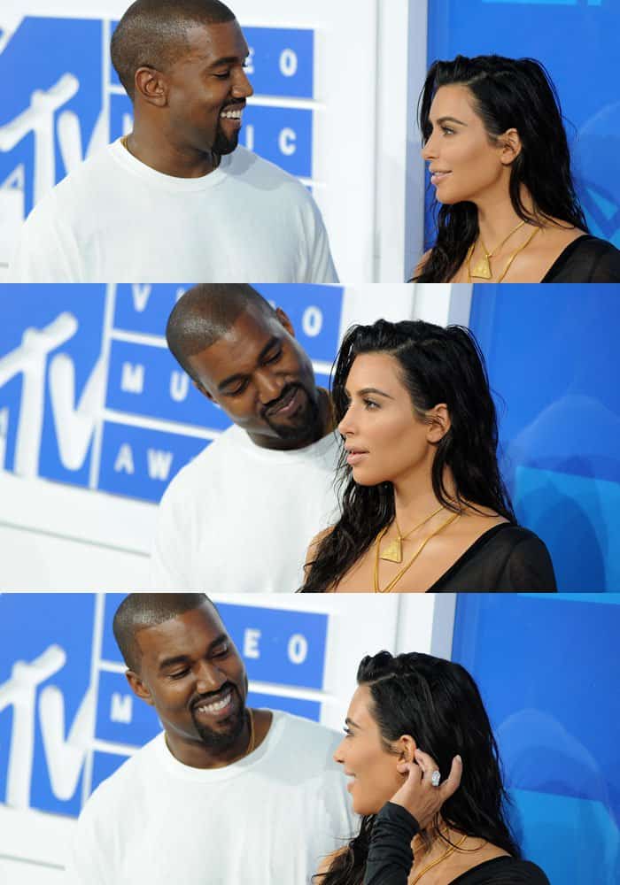 Smitten: Kim's husband Kanye West throws adoring looks at his wife on the red carpet