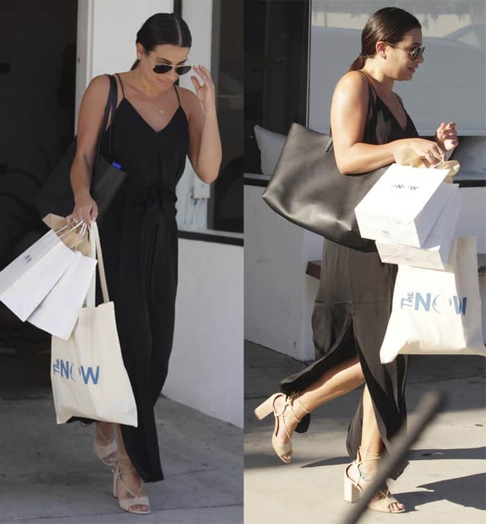 Lea Michele opted for the AYR "The Niche" dress, a design that offers easy wearability and removal—ideal for a massage appointment