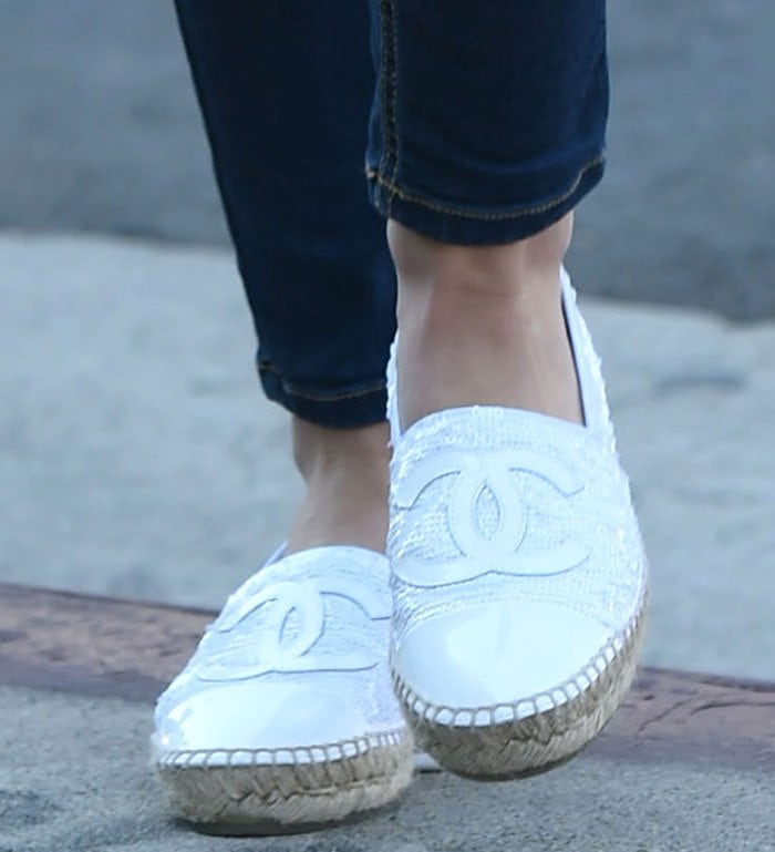 Lucy Hale Nails Street-Chic in White Chanel Espadrille Loafers