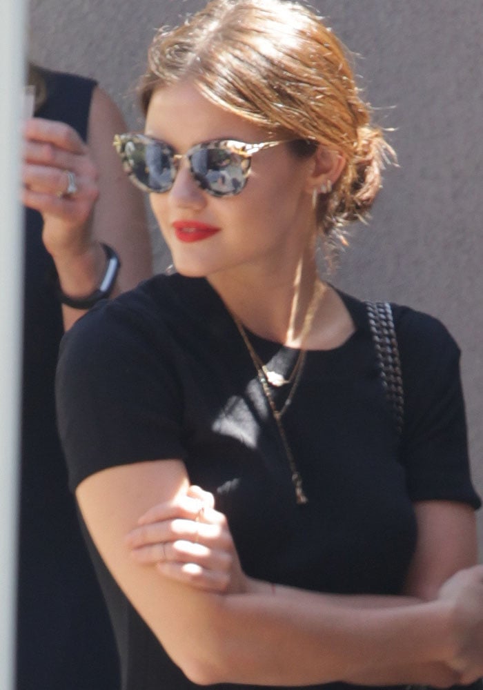 Lucy Hale wears a casual ponytail at Jennifer Klein's annual "Day of Indulgence" party
