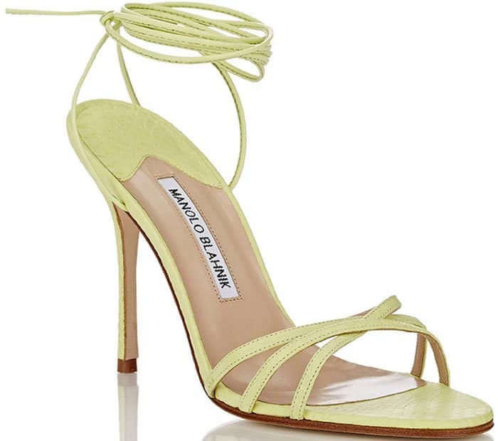 Manolo Blahnik Snakeskin Leva Ankle-Wrap Sandals