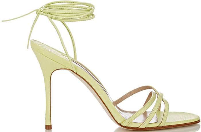 Manolo Blahnik Snakeskin Leva Ankle-Wrap Sandals