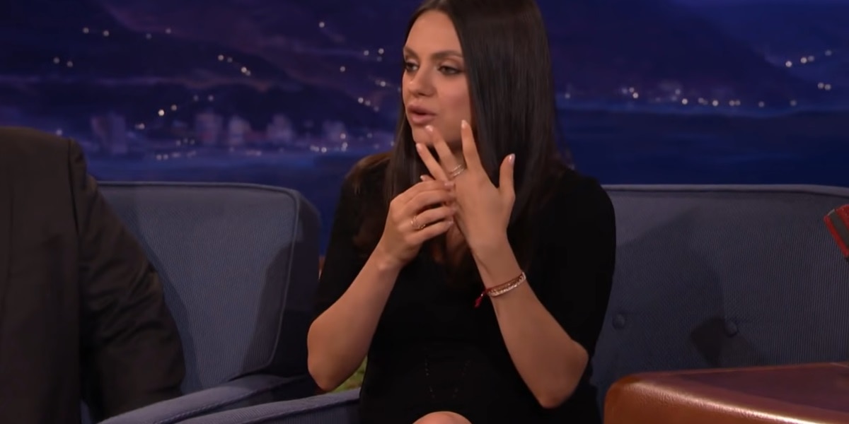Mila Kunis shares the story behind her budget-friendly $90 wedding band from Etsy on Conan