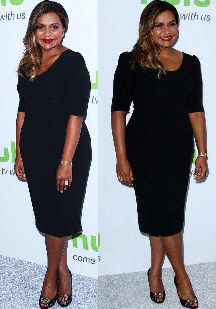 Mindy Kaling wears a Dolce & Gabbana dress on the carpet of the Hulu TCA Summer 2016 event