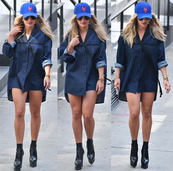 Rita Ora goes casual for a New York City errand run in a denim shirtdress