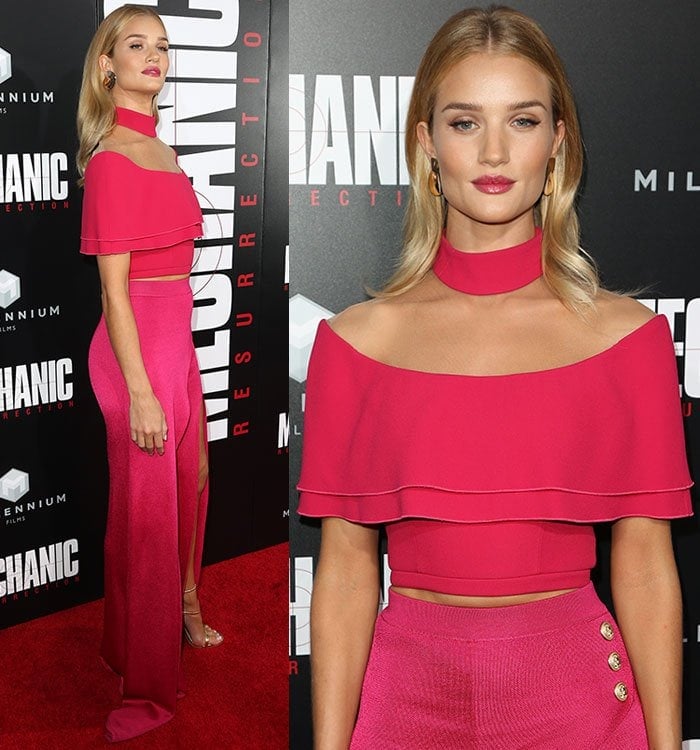 Rosie Huntington-Whiteley wears an interesting pink Balmain set on the red carpet