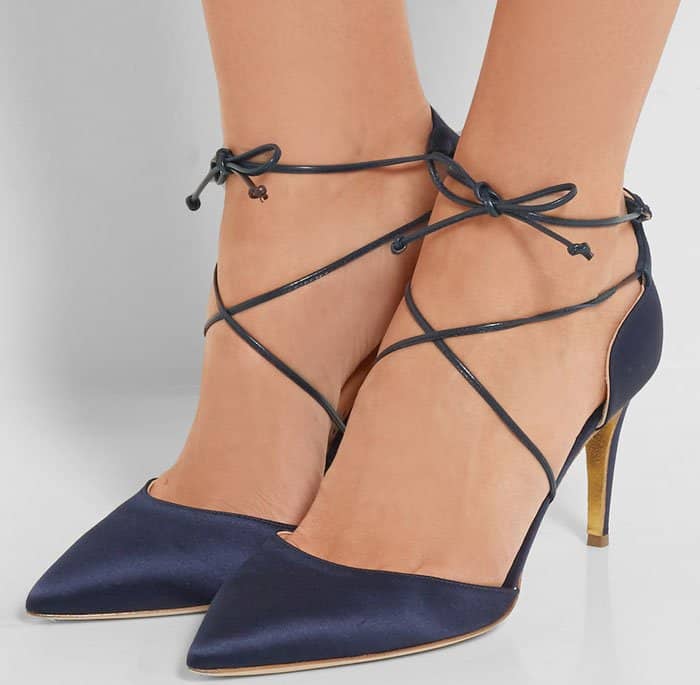 Rupert Sanderson "Irma" Lace-Up Pumps Blue Satin