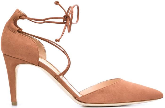 Rupert Sanderson "Irma" Lace-Up Pumps Nude Suede