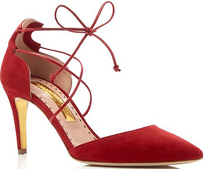Rupert Sanderson "Irma" Lace-Up Pumps Red Suede