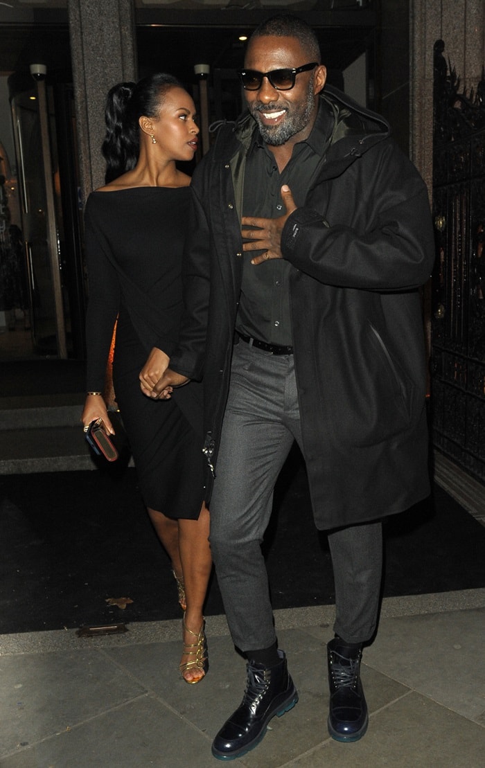 Sabrina Dhowre and Idris Elba attend a party celebrating Edward Enninful's one year anniversary as Editor-in-Chief of British Vogue at The National Portrait Gallery on November 8, 2018, in London, England