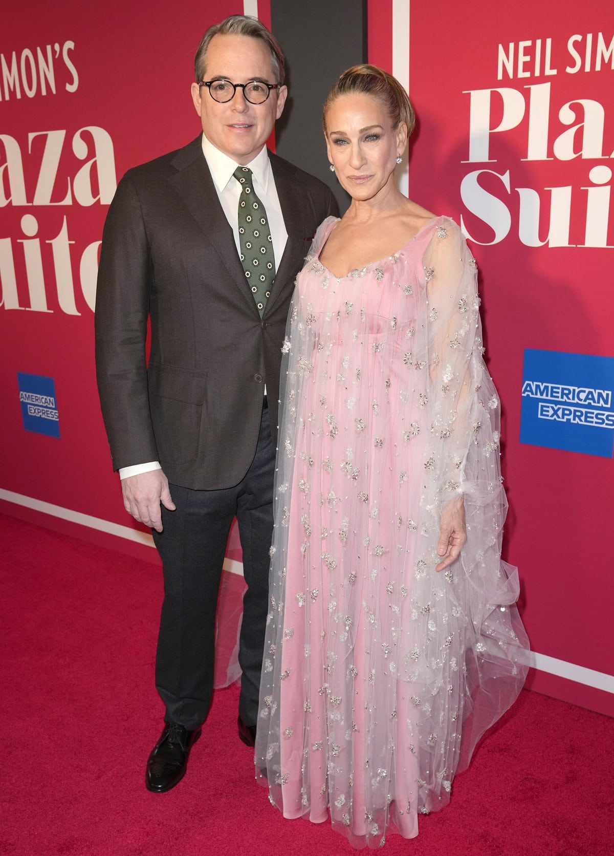 Sarah Jessica Parker in a pink Atelier Prabal Gurung gown with her husband Matthew Broderick