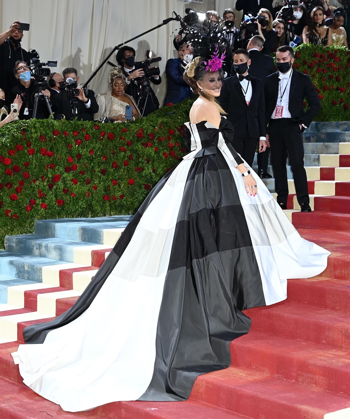 Sarah Jessica Parker's off-the-shoulder gown by Christopher John Rogers paid homage to Elizabeth Hobbs Keckley