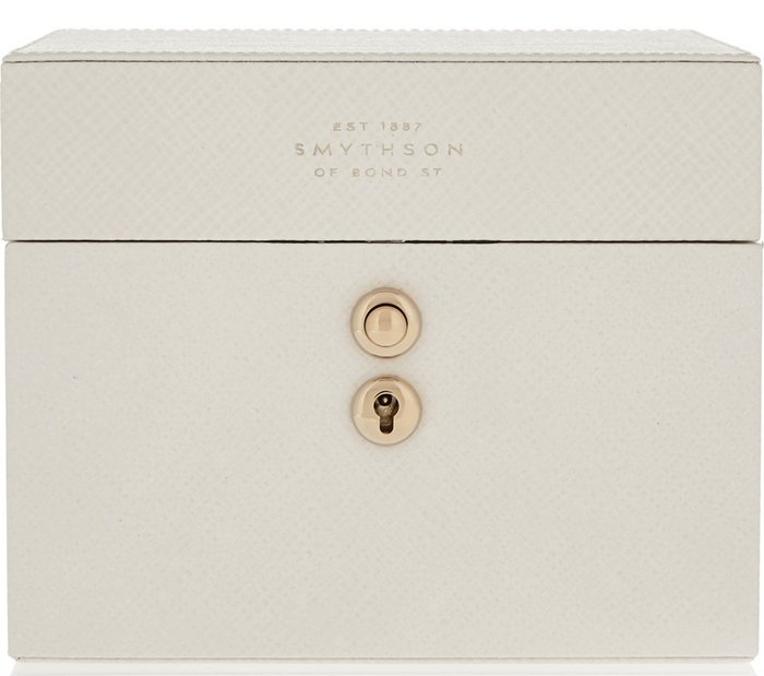 Smythson Panama mini textured leather jewelry box, the epitome of luxury in compact form