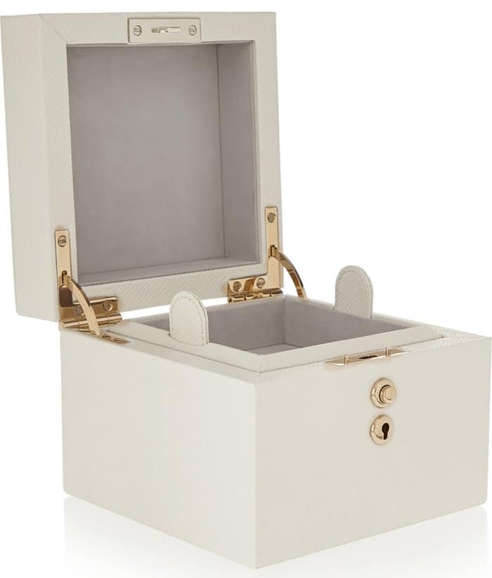 A closer look at the Smythson Panama mini box revealing its fine craftsmanship and elegant design