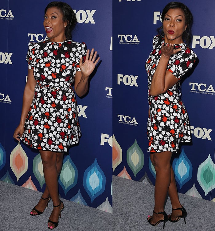 Taraji-P.-Henson-black-white-red-floral-mini-dress