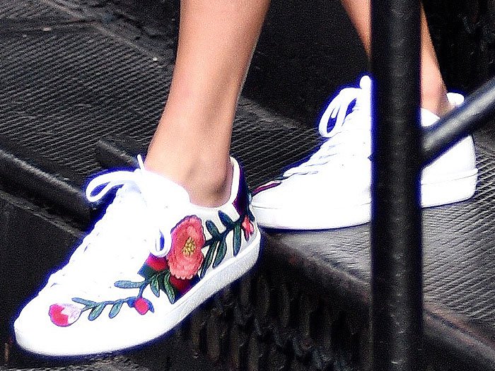 Taylor Swift wears floral-embroidered Gucci sneakers out in New York City