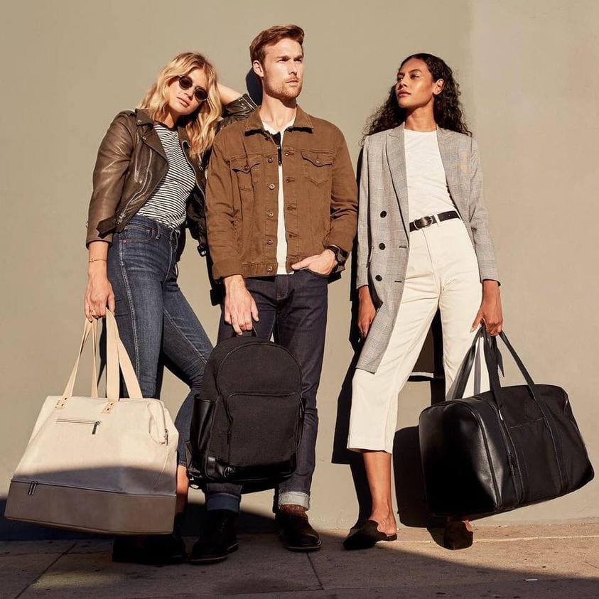 Béis The Weekender, The Backpack, and The Duffle are stylish, functional, and sustainable travel bags from Shay Mitchell's luggage brand