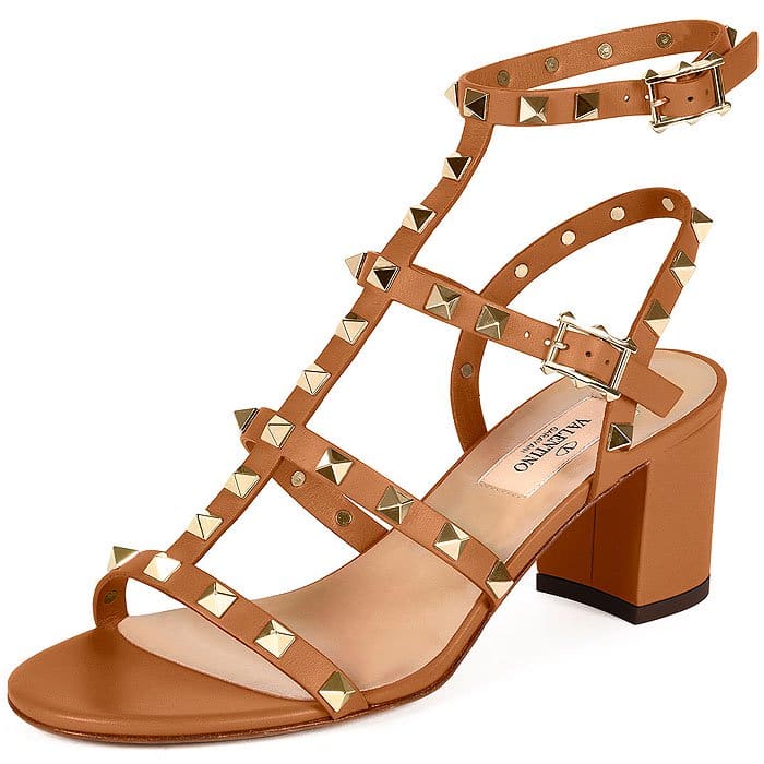 Valentino "Rockstud" Leather City Sandals in Light Cuir