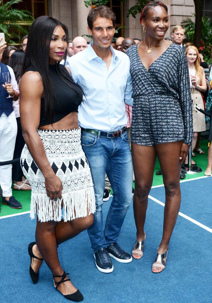 Venus poses with Wimbledon veterans Serena Williams and Rafael Nadal