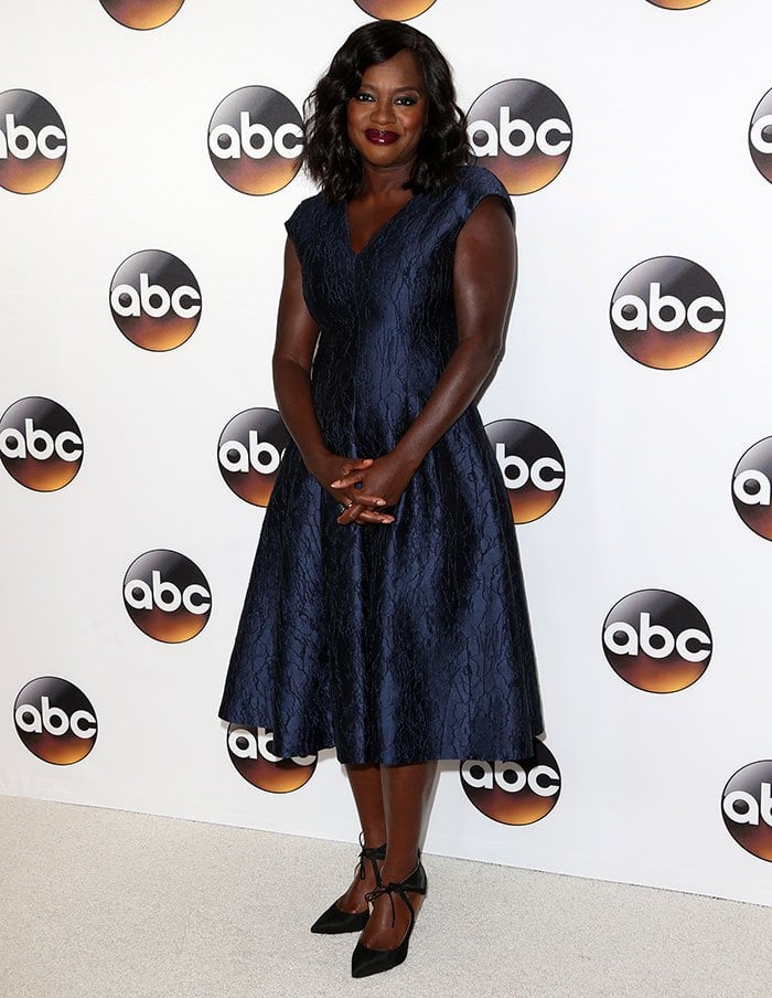 Viola Davis poses in a metallic blue dress at the ABC TCA Summer Press Tour