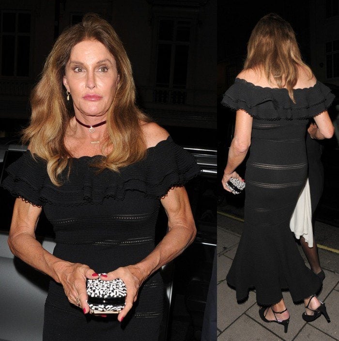 Caitlyn Jenner in a black dress at a birthday party at Les Ambassadeurs Casino