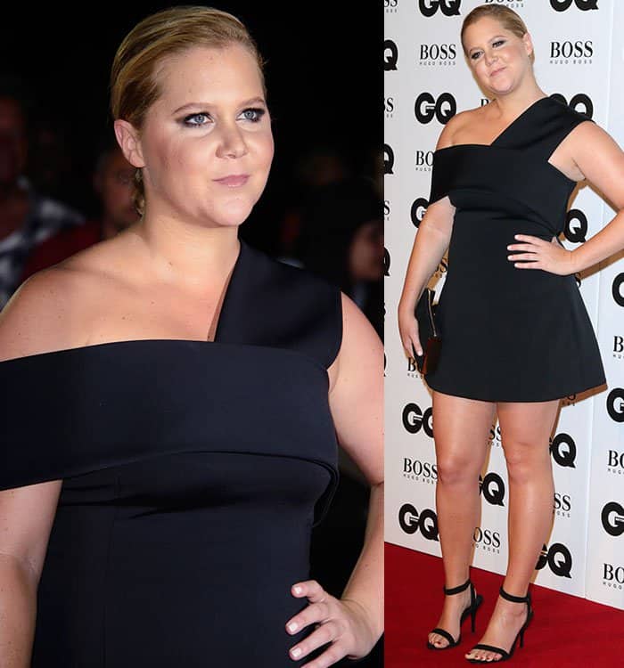 Amy Schumer flaunted her legs in an elegant black dress at the GQ Men of the Year Awards 2016
