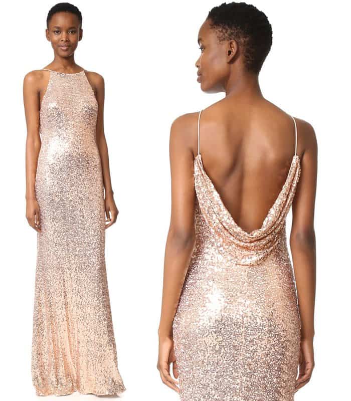 Badgley Mischka Collection Cowl Back Sequin Gown