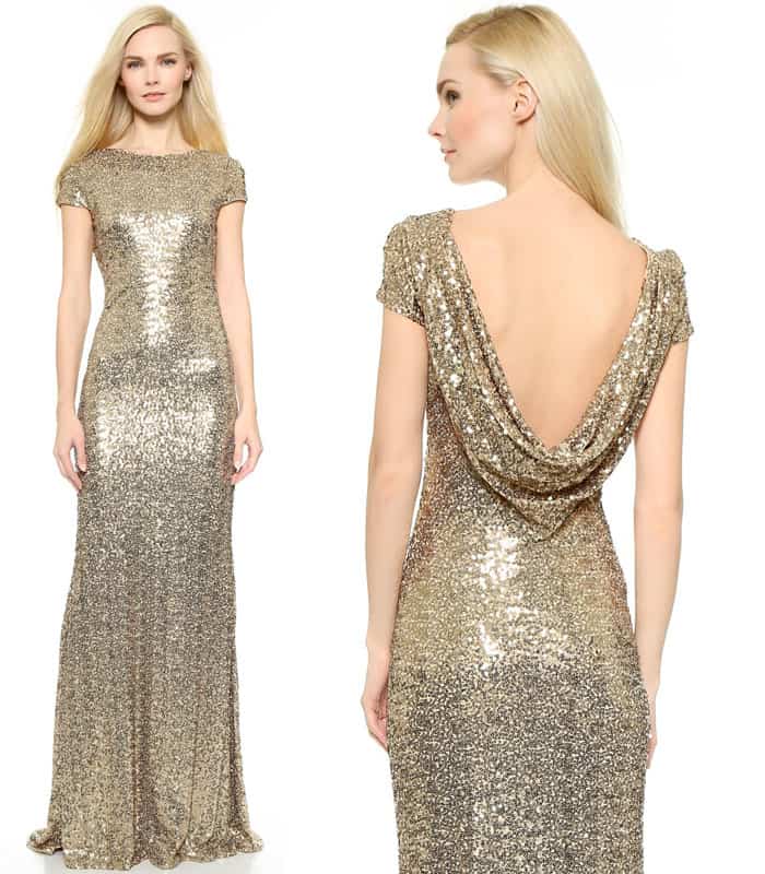 Badgley Mischka Collection Sequin Cowl Back Gown