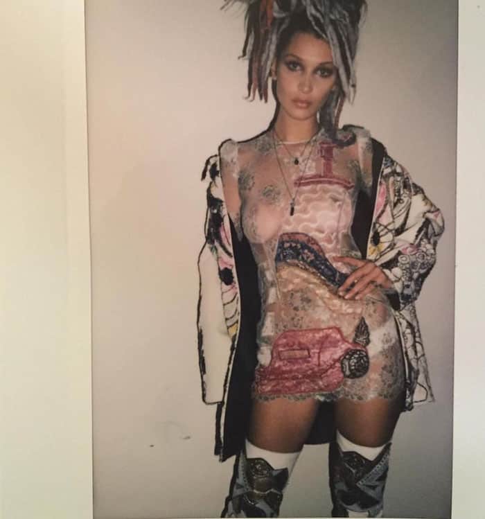 Bella Hadid uploads a backstage photo of herself at the Marc Jacobs show