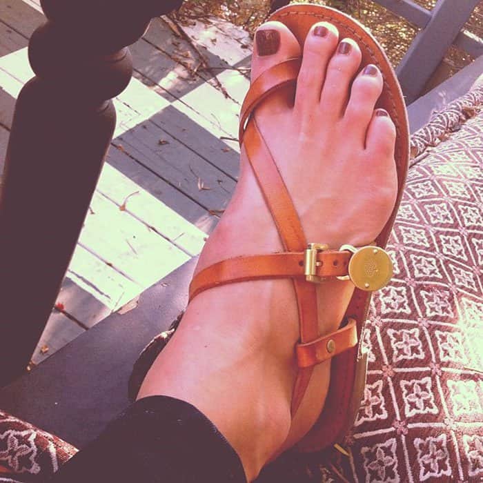 Cat Deeley uploaded a photo of her feet and a then-new pair of Mulberry "Bayswater" sandals on her Instagram