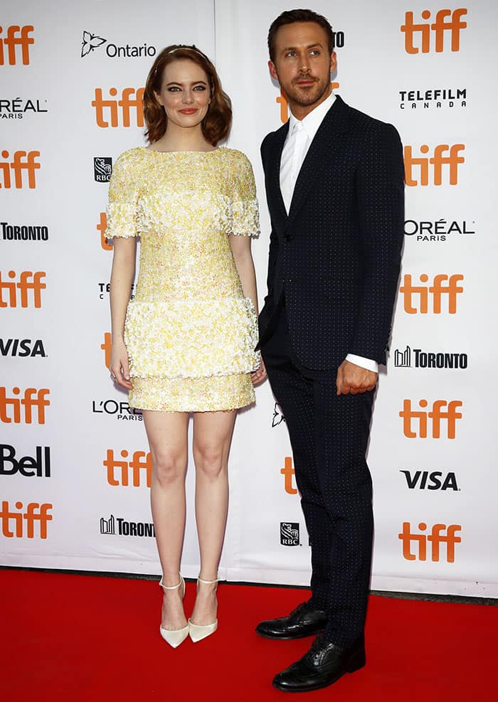Emma Stone and Ryan Gosling at the "La La Land" premiere during the 41st Toronto International Film Festival