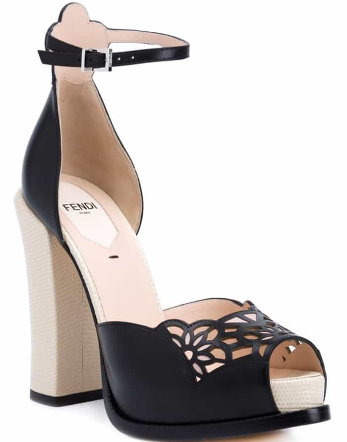 Black Fendi Laser-Cut Platform Sandals