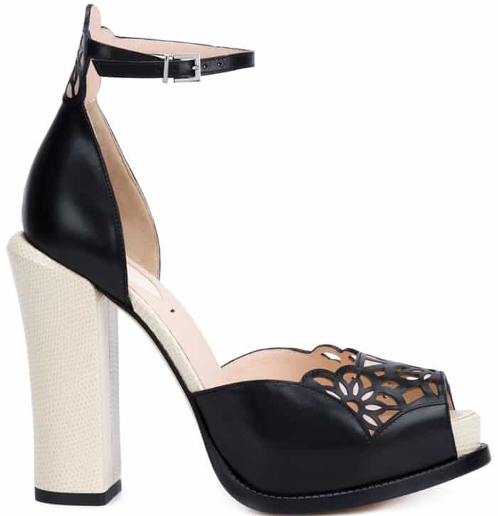 Black Fendi Laser-Cut Platform Sandals