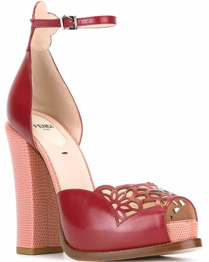 Red Fendi Laser-Cut Platform Sandals