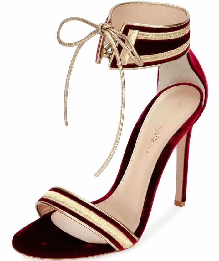 Gianvito Rossi Augusta Velvet Ankle-Wrap Sandals