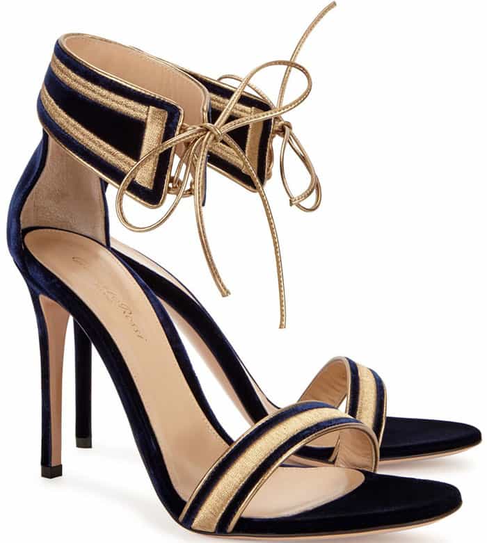 Navy Gianvito Rossi "Augusta" Velvet Ankle-Wrap Sandals