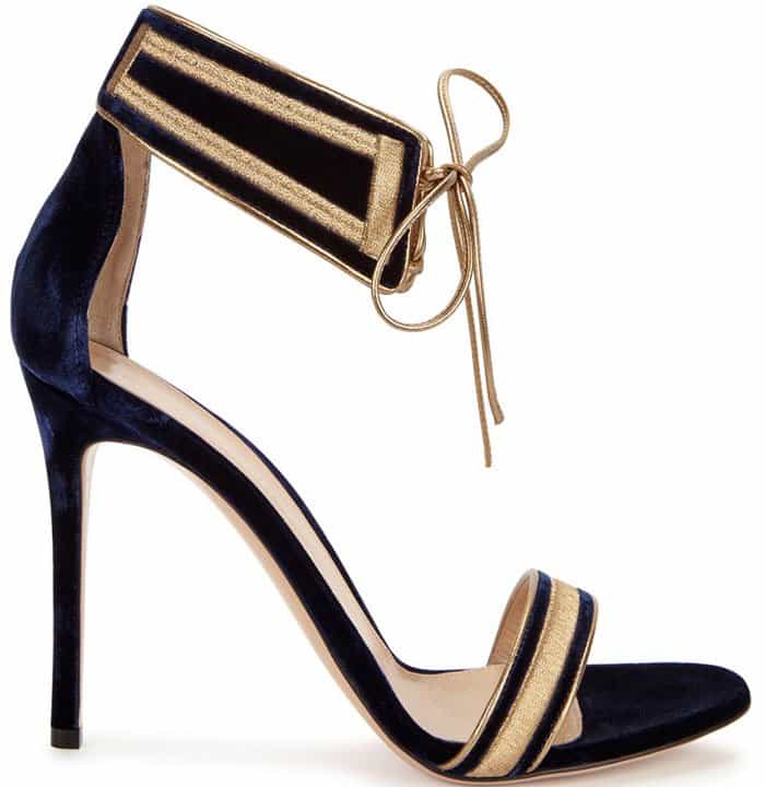 Gianvito Rossi Augusta Velvet Ankle-Wrap Sandals Navy