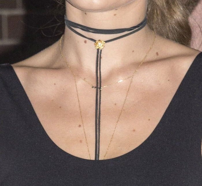 Gigi Hadid perfects her look with a chic, layered wrap choker