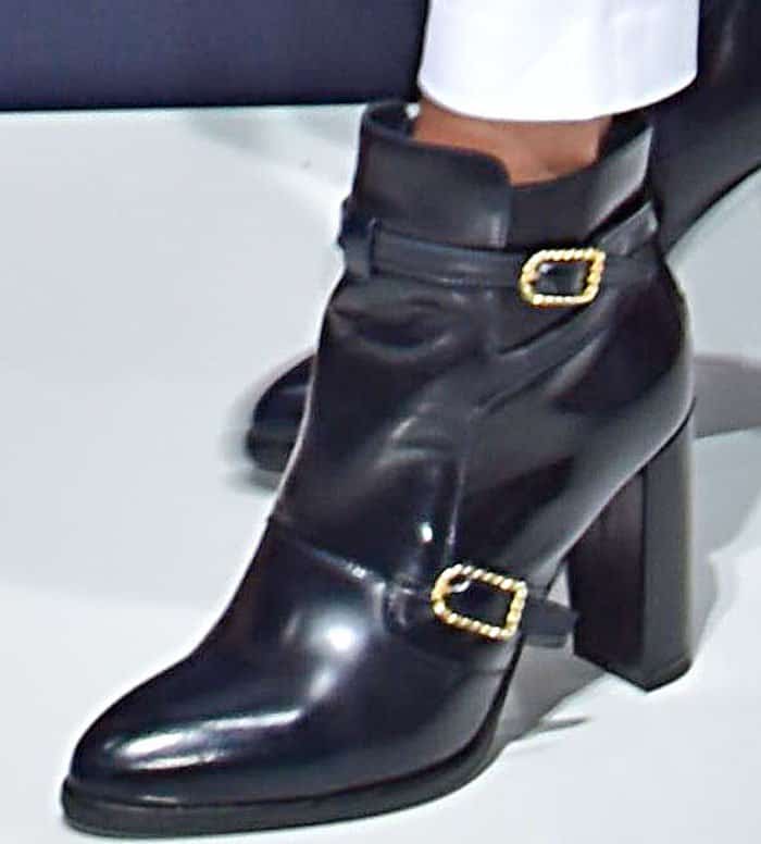 Gigi Hadid sports TOMMYxGIGI high-heeled leather ankle boots