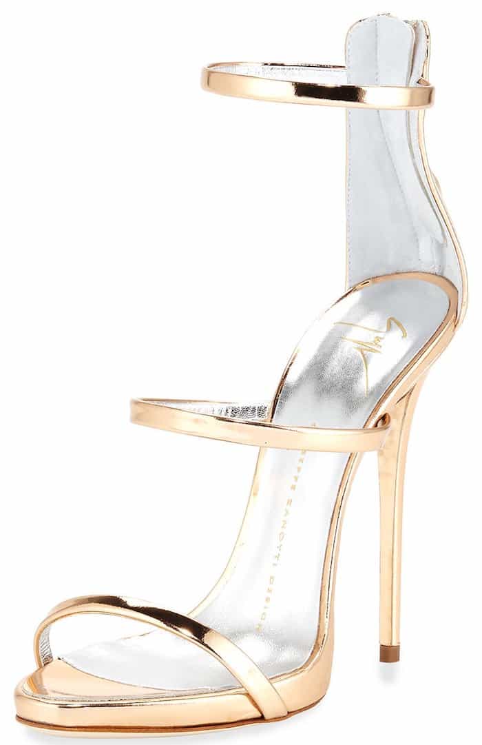 Giuseppe Zanotti Metallic Three-Strap Evening Sandals in Ramino