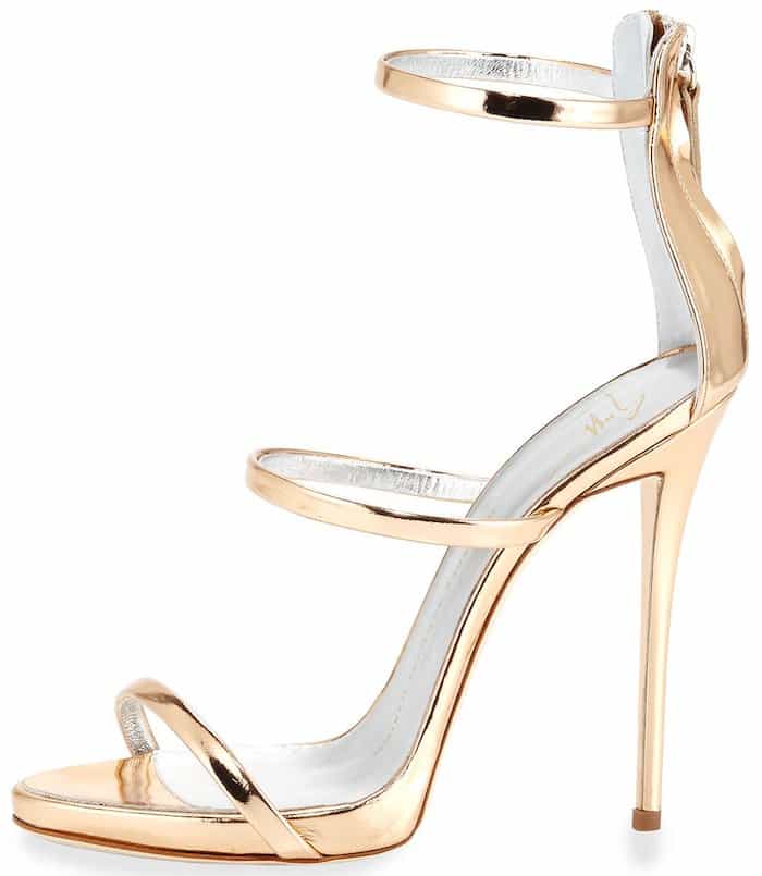 Giuseppe Zanotti Metallic Three-Strap Evening Sandals in Ramino