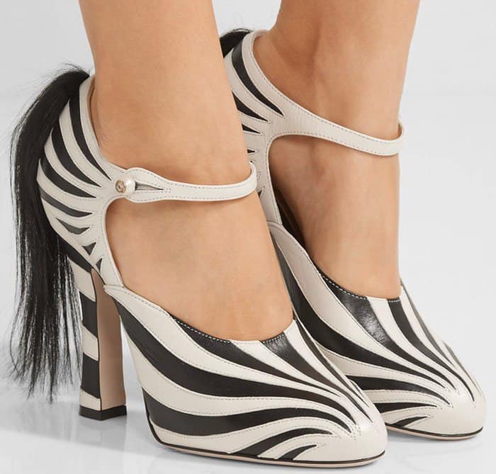 Gucci 'Lesley' Zebra Leather & Fur Pumps