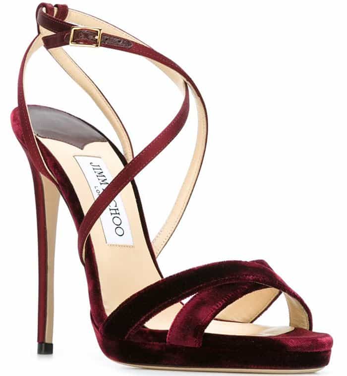 Burgundy Jimmy Choo "Lola" Crisscross Sandals