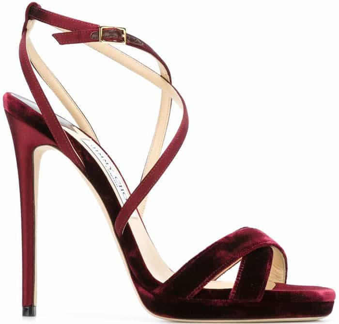 Burgundy Jimmy Choo "Lola" Crisscross Sandals