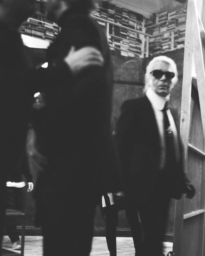 Kendall Jenner uploads a photo that she took of Karl Lagerfeld backstage
