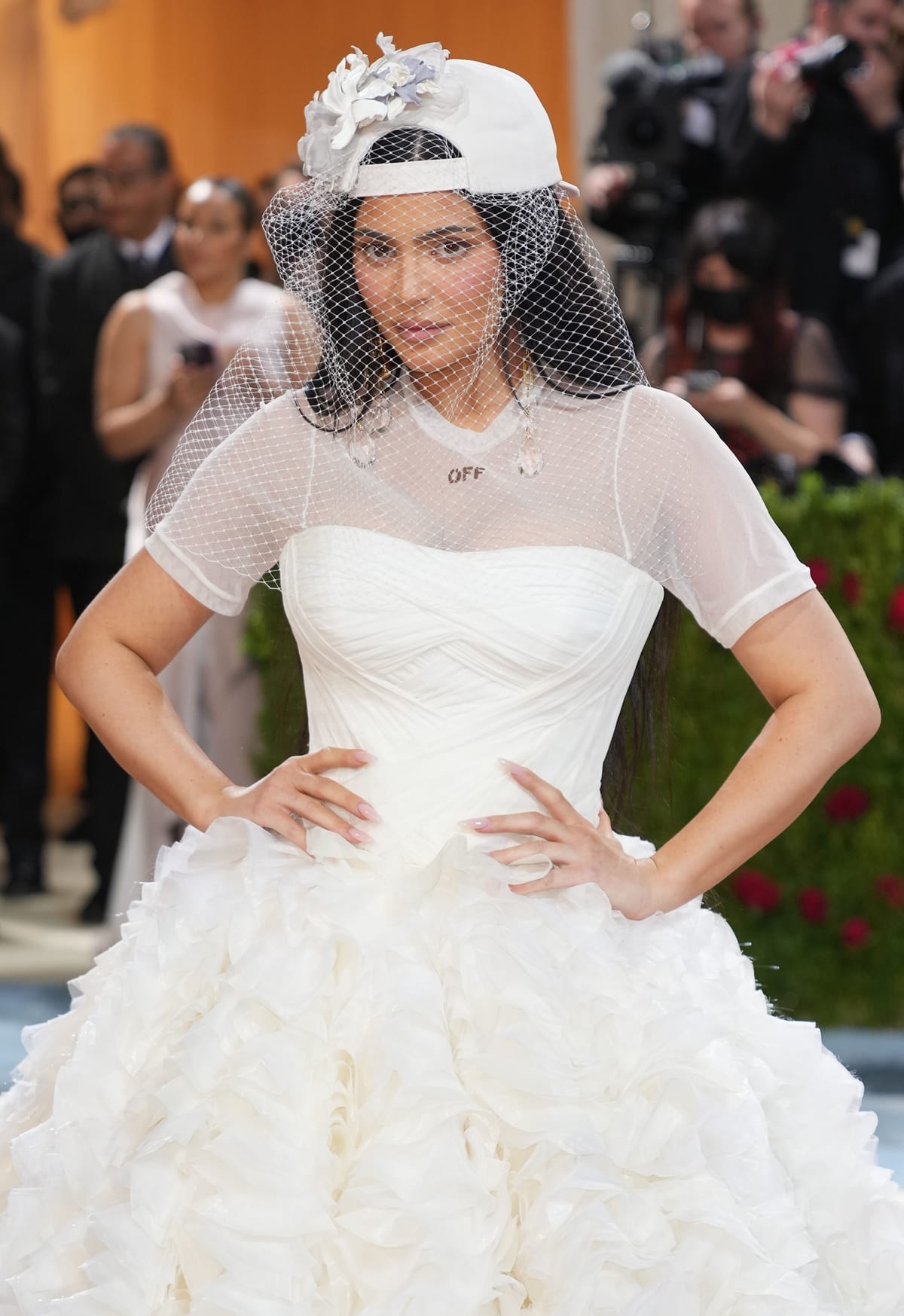 Kylie Jenner wore her wedding dress with a mesh T-shirt featuring the Off-White logo