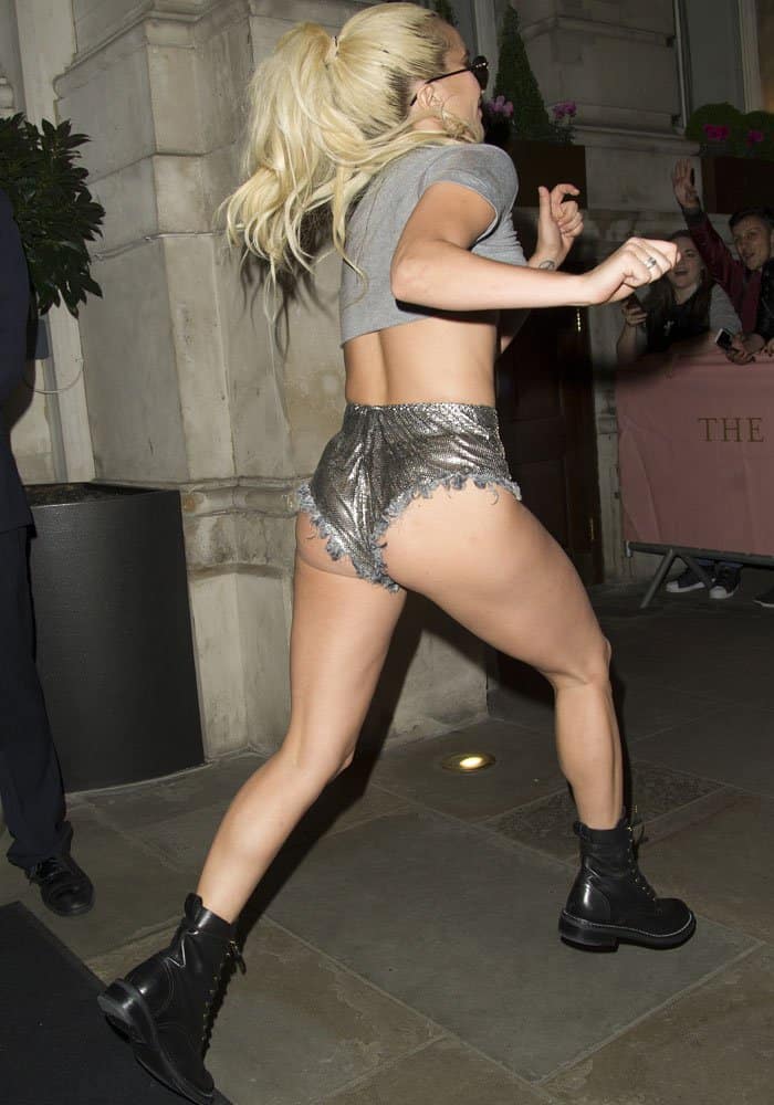 Lady Gaga playfully makes a run for it as she headed out for her surprise debut performance at the iconic Moth Club