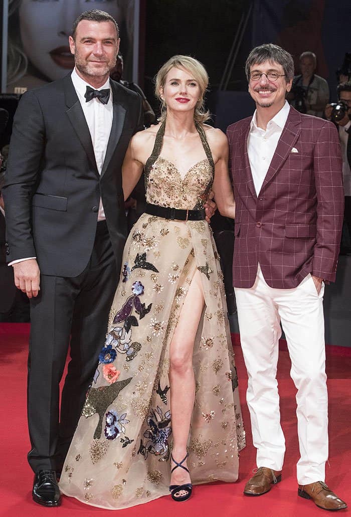 Liev Schreiber, Naomi Watts, and director Philippe Falardeau at the Venice Film Festival premiere of "The Bleeder"