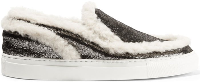 MM6 Maison Margiela Shearling-Trimmed Textured-Leather Slip-on Sneakers